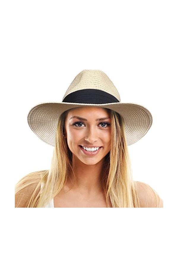 TOSKATOK Chapeau de Soleil Panama en Paille Classique pour Femme et Homme UPF 50+ Taille r�glable � Large Bord-Taille Unique-
