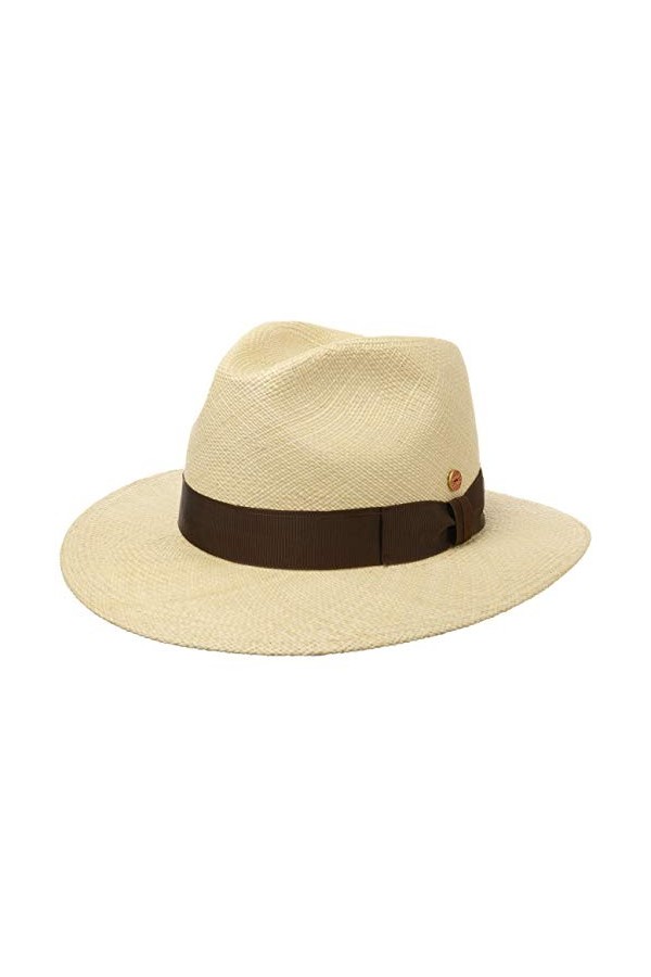 Mayser Chapeau Brown Menton Panama Homme - Made in The EU Protection UV de Soleil avec Ruban Gros Grain Printemps-été - 54 cm