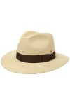 Mayser Chapeau Brown Menton Panama Homme - Made in The EU Protection UV de Soleil avec Ruban Gros Grain Printemps-été - 54 cm