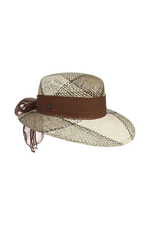 Lierys Chapeau en Paille avec Bande Tissu Femme - Made in Italy de Soleil dété Plage Printemps-été - Taille Unique Marron