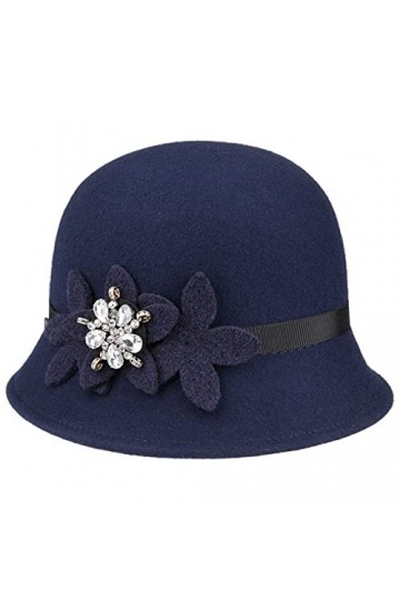 Lipodo Chapeau Cloche avec Fleurs et Strass Femme - Made in Italy en Feutre de Laine pour Ruban Gros Grain Automne-Hiver - 54