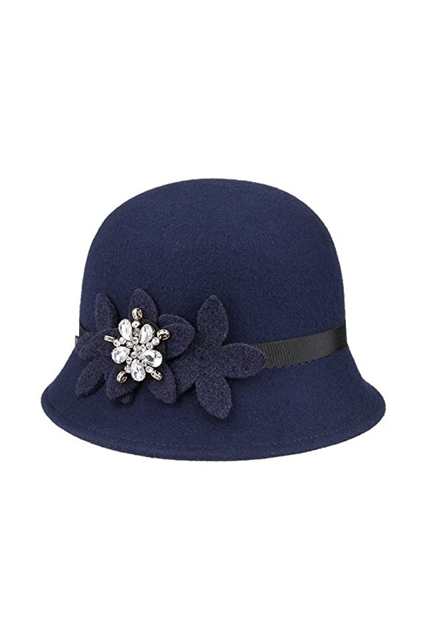 Lipodo Chapeau Cloche avec Fleurs et Strass Femme - Made in Italy en Feutre de Laine pour Ruban Gros Grain Automne-Hiver - 54