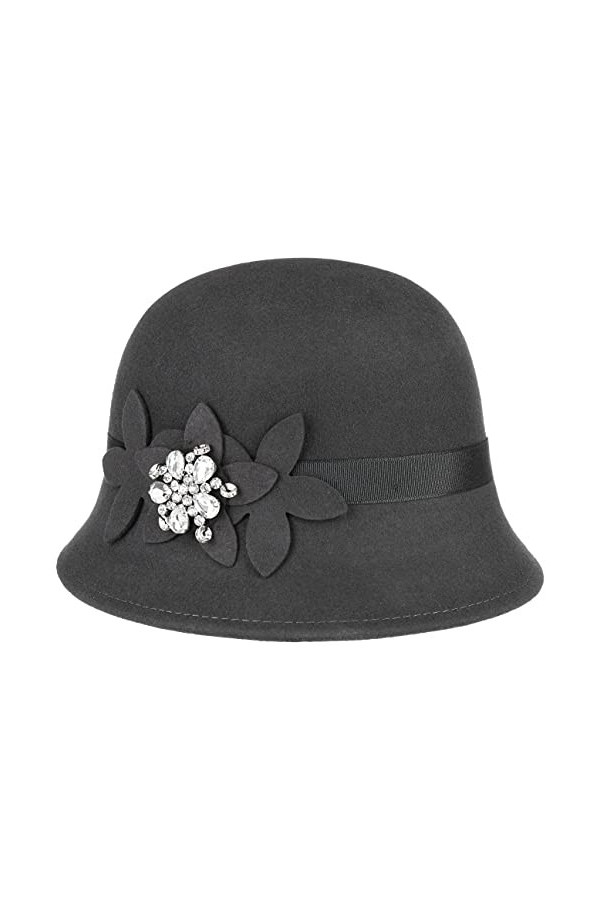 Lipodo Chapeau Cloche avec Fleurs et Strass Femme - Made in Italy en Feutre de Laine pour Ruban Gros Grain Automne-Hiver - 54