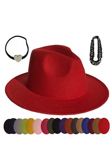 VPbao Chapeau Panama Fedora Trilby with Bande en Cuir/Perles Bord Large Cérémonie Cocktail Jazz Western 37 Couleurs Feutre 