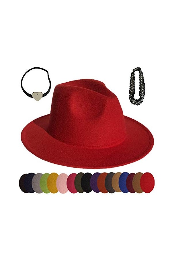 VPbao Chapeau Panama Fedora Trilby with Bande en Cuir/Perles Bord Large Cérémonie Cocktail Jazz Western 37 Couleurs Feutre 