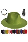 VPbao Chapeau Panama Fedora Trilby with Bande en Cuir/Perles Bord Large Cérémonie Cocktail Jazz Western 37 Couleurs Feutre 