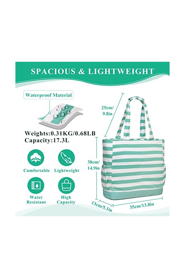 Sac de Plage, VASCHY Résistant à leau Grand Cabas Femme Pliable Léger Sac à Bandoulière dÉté avec Fermeture à Glissière et 