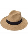 Hcimooy Chapeau de Paille à Large Bord pour Femme Panama avec Boucle Fedora Beach Sun Hat UPF50+ White 