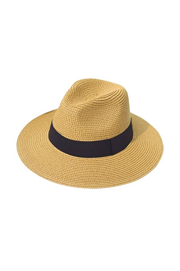 Hcimooy Chapeau de Paille à Large Bord pour Femme Panama avec Boucle Fedora Beach Sun Hat UPF50+ White 