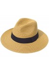 Hcimooy Chapeau de Paille à Large Bord pour Femme Panama avec Boucle Fedora Beach Sun Hat UPF50+ White 