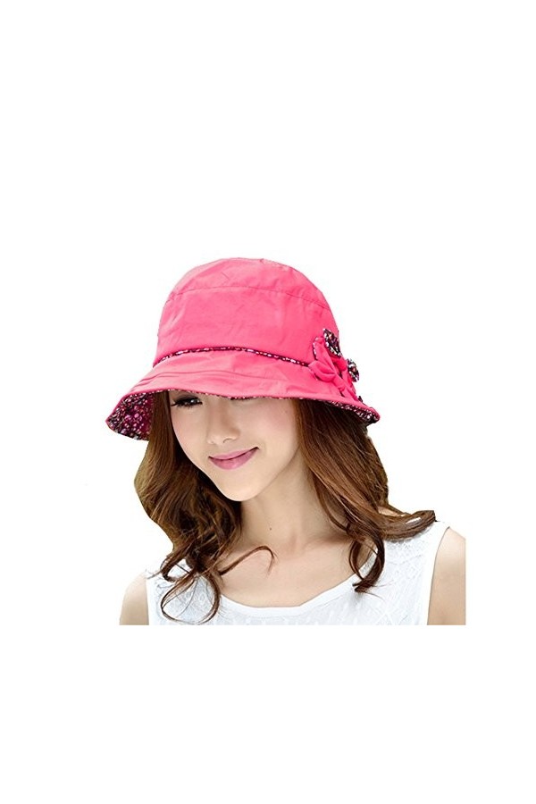 Yimidear Chapeau de Plage Chapeau Fedora Chapeaux Fleurs Anti-UV Sunhat Pliable Sunhat Rouge 