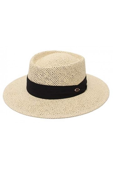 EOZY Chapeau de Paille Femme Homme Vintage Panama Chapeau Pork Pie Été Large Bord Chapeau de Soleil Anti-UV pour Plage Voyage