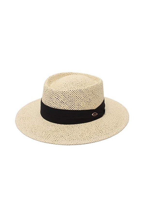 EOZY Chapeau de Paille Femme Homme Vintage Panama Chapeau Pork Pie Été Large Bord Chapeau de Soleil Anti-UV pour Plage Voyage