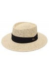 EOZY Chapeau de Paille Femme Homme Vintage Panama Chapeau Pork Pie Été Large Bord Chapeau de Soleil Anti-UV pour Plage Voyage