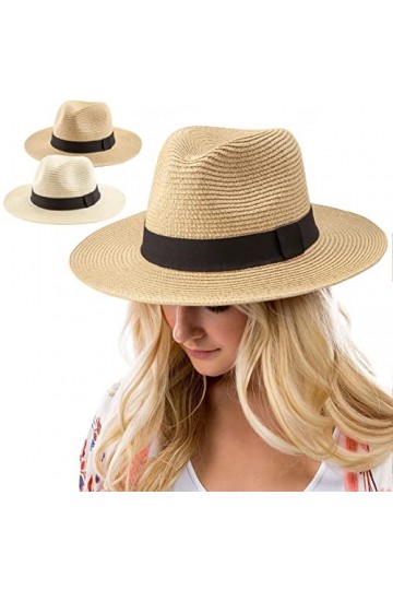 Fedora Lot de 3 chapeaux de paille Panama pour femme et homme, Lot de 2 beige, blanc laiteux , 7-7 1/4