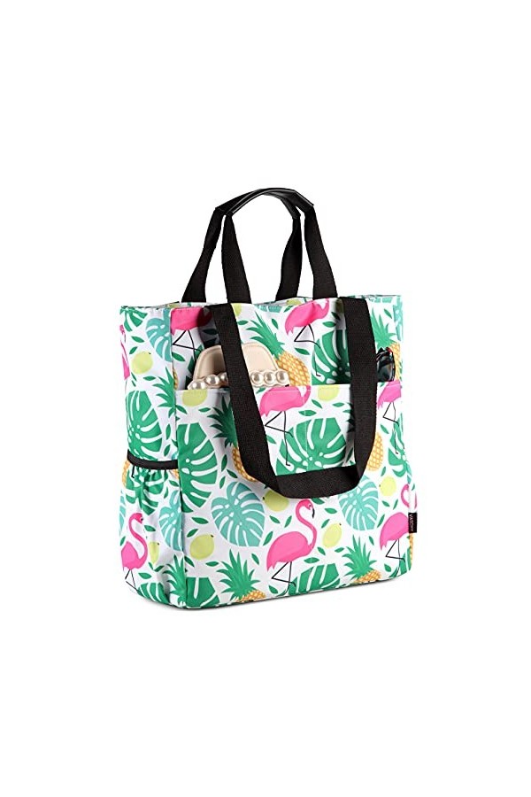 VASCHY Sac de Plage, Sac de Plage Femme Résistant à lEau Sac Toile Léger à Motif Cabas de Voyage Sac Fourre pour Plage, Voya