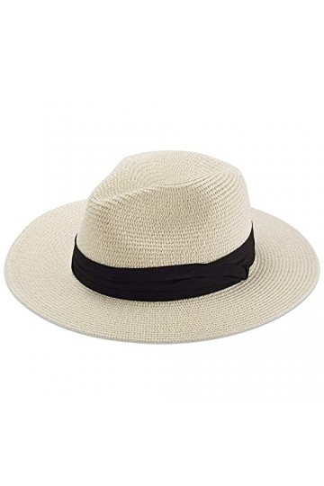 Sowift Chapeau de paille à large bord enroulable Panama Fedoras pour femme Protection UV UPF50+ - beige - Taille unique