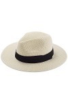 Sowift Chapeau de paille à large bord enroulable Panama Fedoras pour femme Protection UV UPF50+ - beige - Taille unique