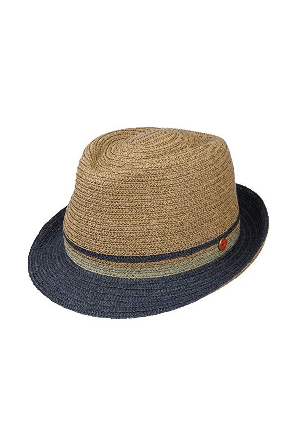 Mayser Chapeau en Paille Jerome Trilby Femme/Homme - Made in The EU dété de Soleil Plage Printemps-été - 58 cm Nature-Bleu