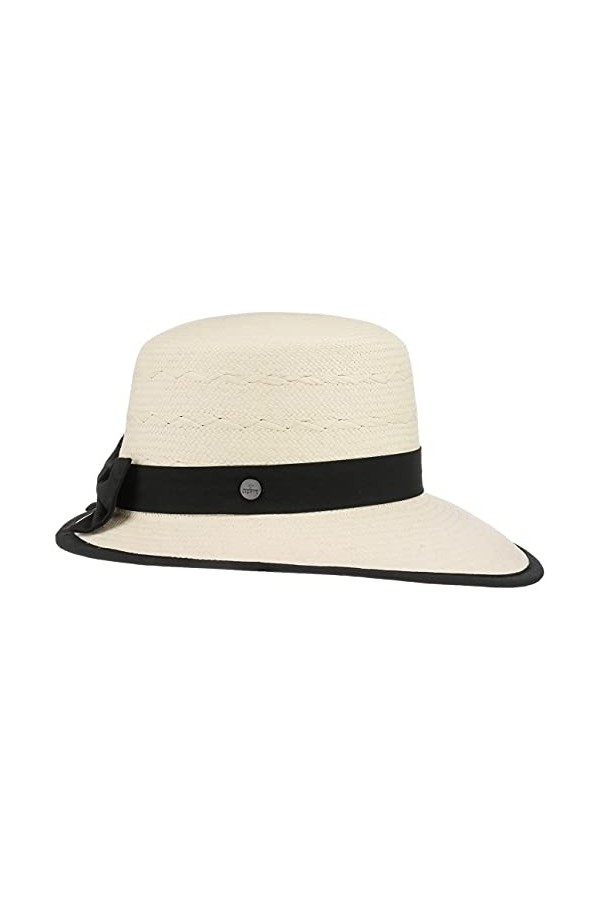 Lierys Chapeau Vina en Paille Panama Femme - Made in Ecuador de Soleil dété Casquette pour avec Ruban Gros Grain, Passepoil 