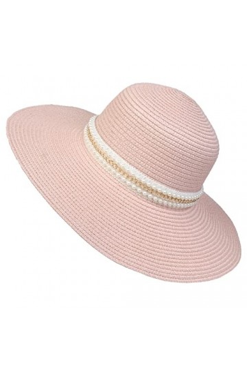 JK Home Femme Chapeau de Plage Panama en Paille Anti Soleil avec Ruban Large Bord Mariage Cérémonie Eté Rose