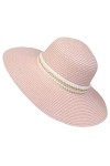 JK Home Femme Chapeau de Plage Panama en Paille Anti Soleil avec Ruban Large Bord Mariage Cérémonie Eté Rose