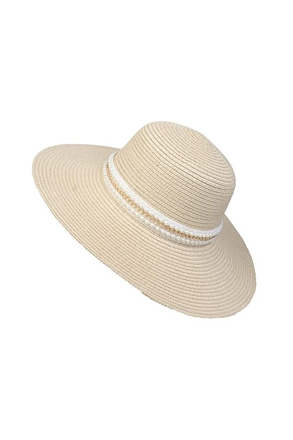 JK Home Femme Chapeau de Plage Panama en Paille Anti Soleil avec Ruban Large Bord Mariage Cérémonie Eté Rose