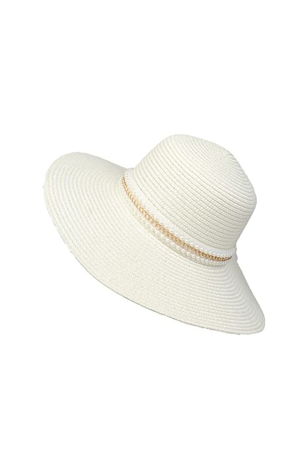 JK Home Femme Chapeau de Plage Panama en Paille Anti Soleil avec Ruban Large Bord Mariage Cérémonie Eté Rose