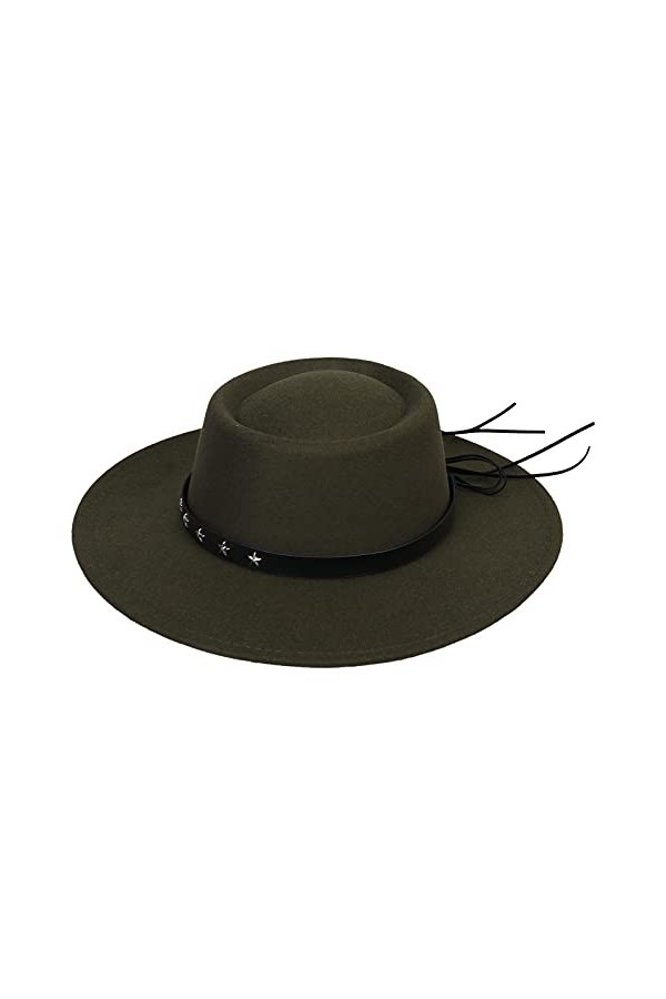 VPbao Chapeau à Plat Femme Homme Fedora Large Bord Panama Chapeau de Soleil Boucle en Cuir Etoile Gris