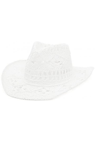 GEMVIE Chapeau de paille dété de cowboy à large bord creux Panama Fedora pour homme et femme, blanc, 7 / 7 1/4