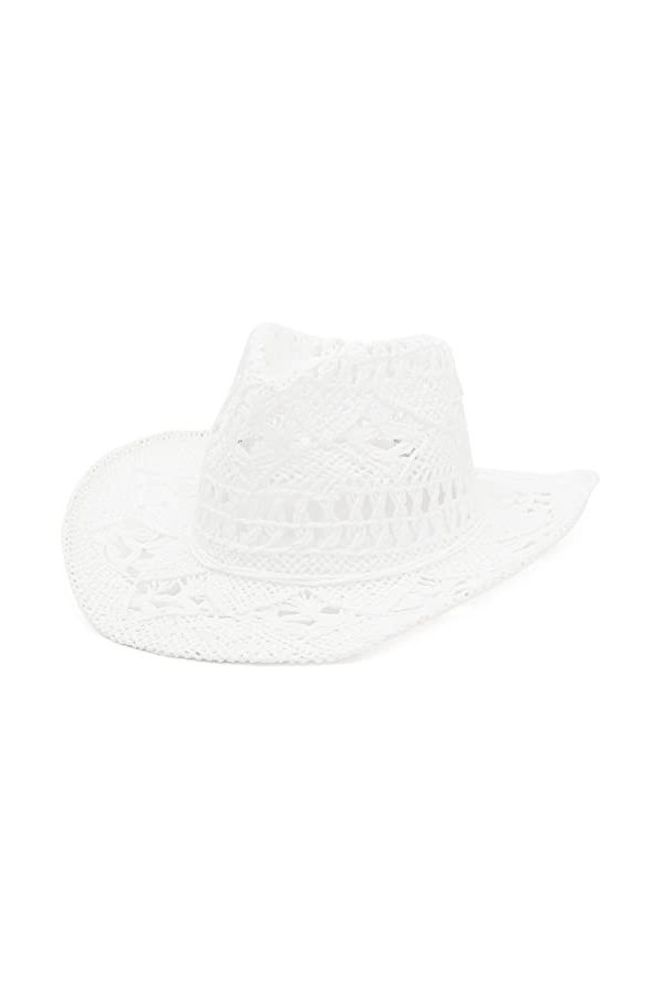 GEMVIE Chapeau de paille dété de cowboy à large bord creux Panama Fedora pour homme et femme, blanc, 7 / 7 1/4