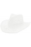 GEMVIE Chapeau de paille dété de cowboy à large bord creux Panama Fedora pour homme et femme, blanc, 7 / 7 1/4