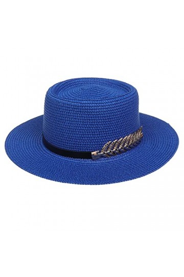 JK Home Femme Chapeau de Paille Panama Large Bord avec Boucle Capeline Eté Anniversaire Camping Plage Bleu Clair