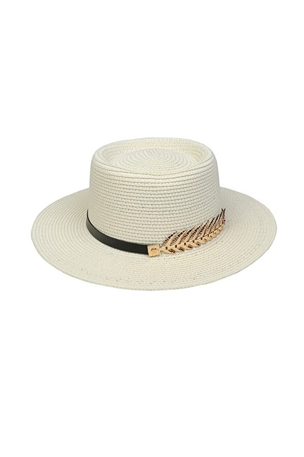 JK Home Femme Chapeau de Paille Panama Large Bord avec Boucle Capeline Eté Anniversaire Camping Plage Bleu Clair