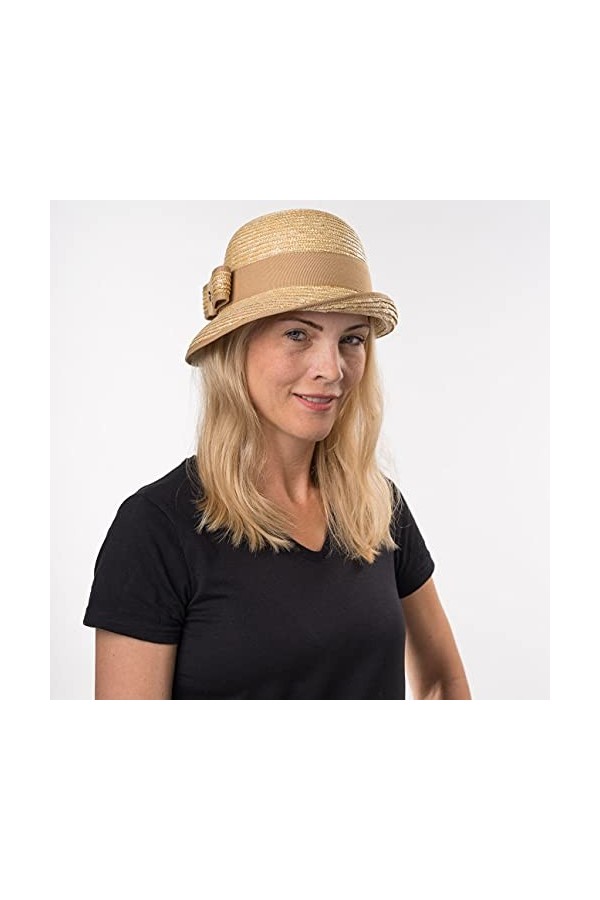 Lierys Chapeau Cloche en Paille Jelea Femme - Made in Italy dété avec Ruban Gros Grain Printemps-été - Taille Unique Nature