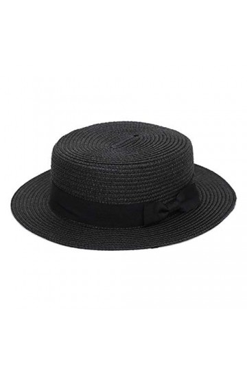 Elonglin Femme et Enfant Chapeau de Paille de Soleil Panama Capeline Chapeau Porkpie avec Nœud Papillon Crème Enfant