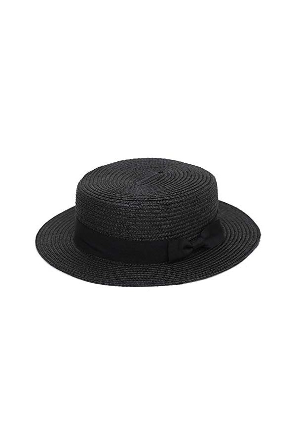 Elonglin Femme et Enfant Chapeau de Paille de Soleil Panama Capeline Chapeau Porkpie avec Nœud Papillon Crème Enfant
