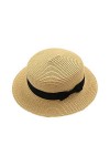 Elonglin Femme et Enfant Chapeau de Paille de Soleil Panama Capeline Chapeau Porkpie avec Nœud Papillon Crème Enfant