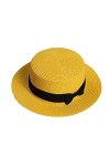Elonglin Femme et Enfant Chapeau de Paille de Soleil Panama Capeline Chapeau Porkpie avec Nœud Papillon Crème Enfant