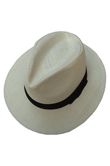 COMVIP Unisexe Vogue Chapeau Panama Paille Fedora Trilby Vintage Voyage Beige