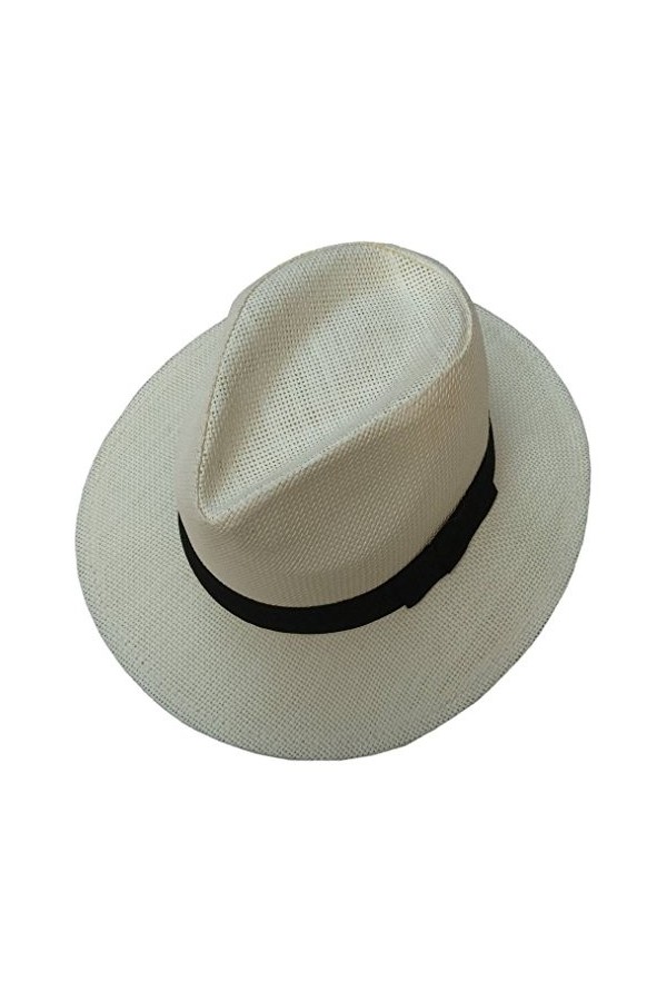COMVIP Unisexe Vogue Chapeau Panama Paille Fedora Trilby Vintage Voyage Beige
