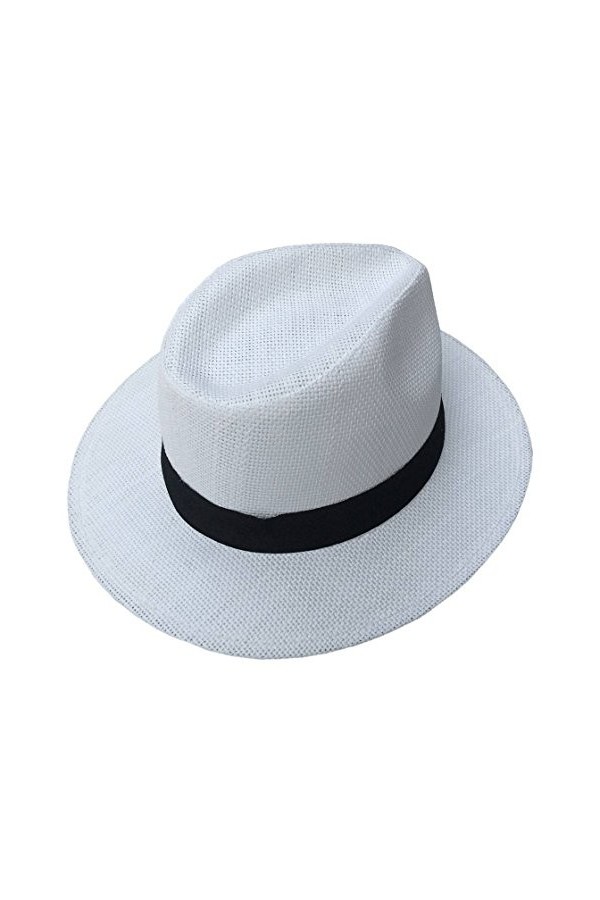 COMVIP Unisexe Vogue Chapeau Panama Paille Fedora Trilby Vintage Voyage Beige