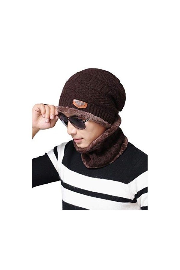 Jueshanzj Bonnet Tricoté Protection en Laine pour Hommes Noir Enfants Taille Unique