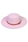 VPbao Chapeau de Soirée Mariage en Laine Fedora Trilby Panama Large Bord Boucle en Cuir Rose