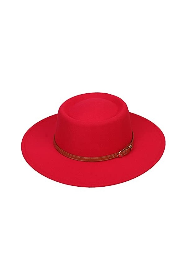 VPbao Chapeau de Soirée Mariage en Laine Fedora Trilby Panama Large Bord Boucle en Cuir Rose