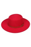 VPbao Chapeau de Soirée Mariage en Laine Fedora Trilby Panama Large Bord Boucle en Cuir Rose