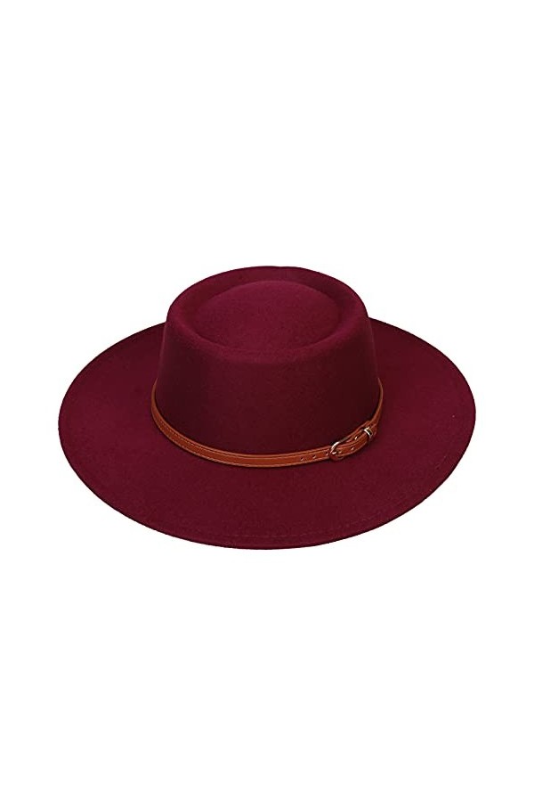 VPbao Chapeau de Soirée Mariage en Laine Fedora Trilby Panama Large Bord Boucle en Cuir Rose