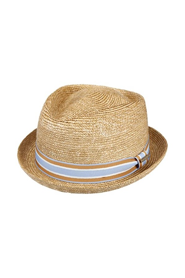 STETSON Chapeau en Paille Wheaty Pork Pie Femme/Homme - de Soleil dété avec Doublure, Ruban Gros Grain Printemps-été - L 58