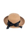 Femme Chapeau de Paille Chapeau Panama Chapeau de Soleil Grand Bord avec Bande Mignonne Taille Unique Café Lumière01