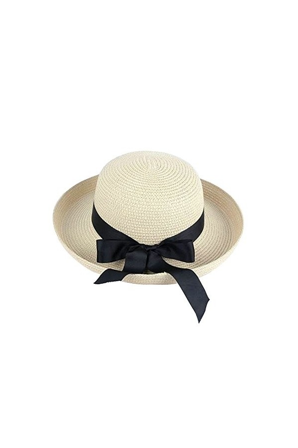 Femme Chapeau de Paille Chapeau Panama Chapeau de Soleil Grand Bord avec Bande Mignonne Taille Unique Café Lumière01